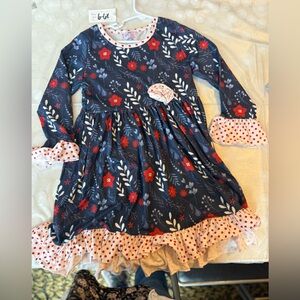 Floral Long Sleeve Dress with Polka Dot Ruffles